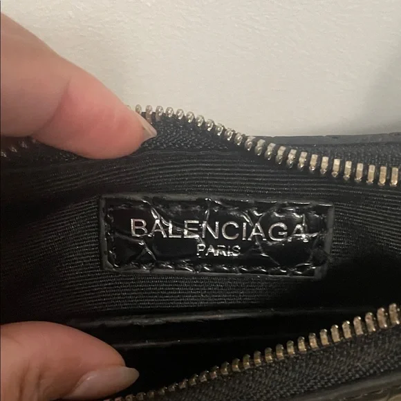 Balenciaga Black Croc-Embossed Chain Shoulder Bag